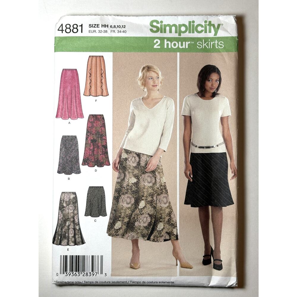 Simplicity 4881 Misses 2 Hour Gored Skirt Sizes 6 - 12 in 3 Lenghts vn